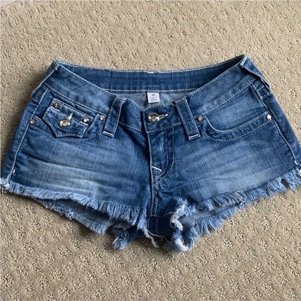 True Religion Distressed Blue Jean Shorts